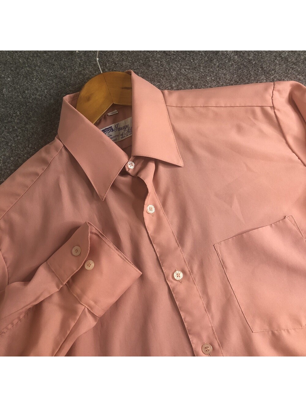 Montgomery Ward Shirt Mens 15.5 32/33 Medium Salmon 70s Hippy Disco Dagger Thin